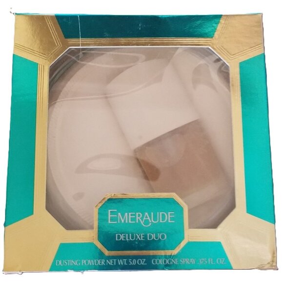 Coty Emeraude Dusting Body Powder Large 5 oz w/ .375 fl. oz. cologne NEW NIB - Picture 1 of 2